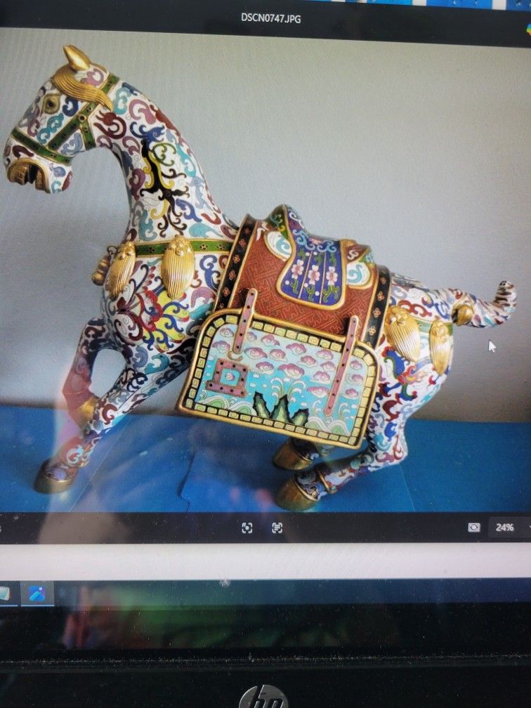 Chinese Cloisonne Enamel Broze Fengshui Running Hose