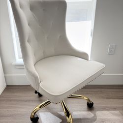Beige Velvet swivel office chair with gold metal base