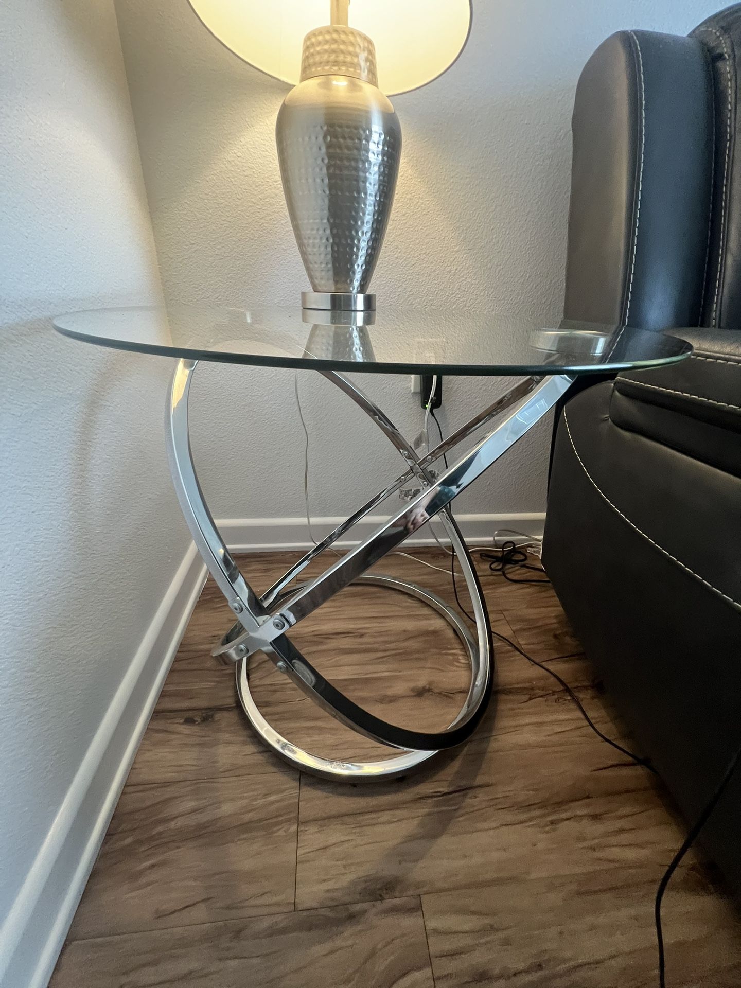 2 Glass End Tables And A Coffee Table