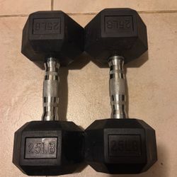 25LB Dumbbells Pair (50lbs Total) Rubber Hex Weights