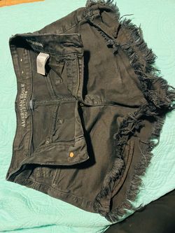 American Eagle Outfitters Black Fringe Denim Shorts