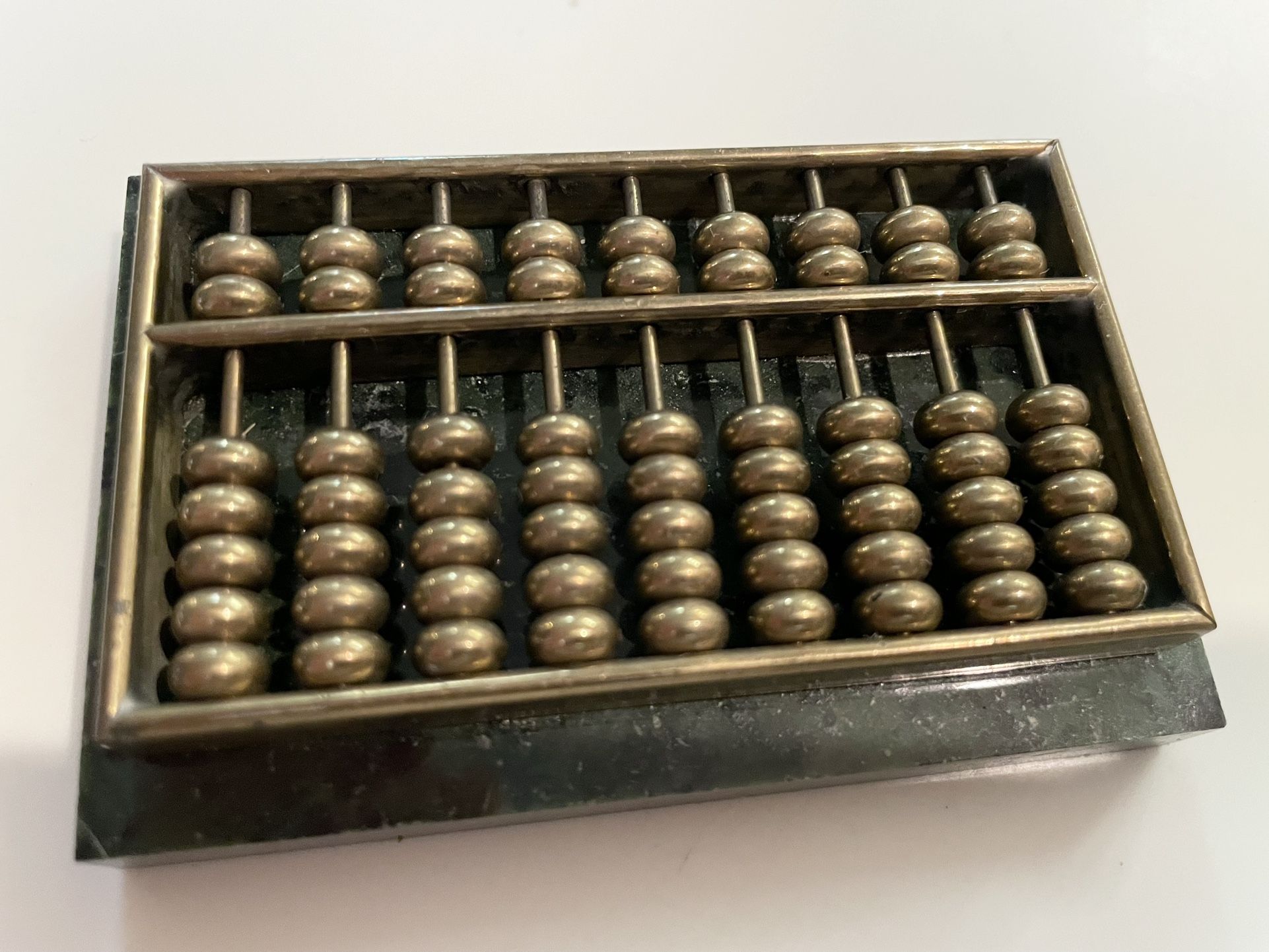 Vintage MINI Brass Abacus on Green Marble Base 3.5”x2.375” Paperweight Or Desk Decor