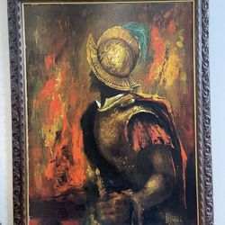 Vintage mid century Conquistador Oil Painting 
