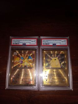 PSA 8 Pokémon Celebrations Gold plated 25th anniversary Charizard and Pikachu