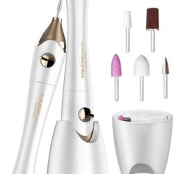 Electric Nail File 5in1 Professional Manicure Pedicure Kit with Stand, Nail Buffer Drill Polisher for Natural Fingernails Toenails 5 Bits Golden