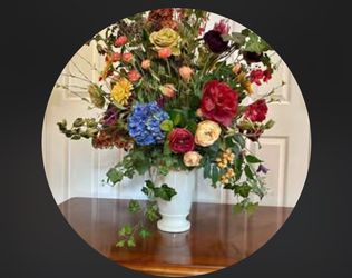 Large Silk Floral Arrangement in White Vase