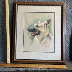 German Shepherd Painting Artist Signed 