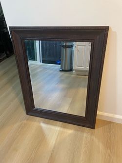 Large Dark Brown Framed Wall Mirror – Rustic Wood Accent Mirror