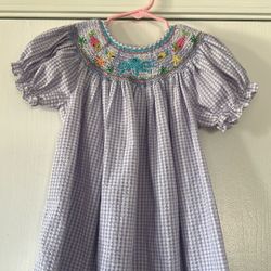 Gingham, Print Hand Smocked Girls Bishop Dress