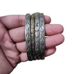 Vintage Silver Gold Toned Etched Lot of 4 Bangle Bracelets