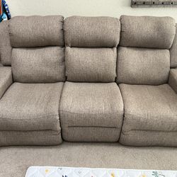 Living Spaces Dual Power Recliner Sofa With Drop Down