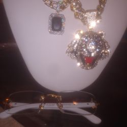 Gold-plated Hip Hop Chain With Charm Cuban Link Chain Brand Name Glasses