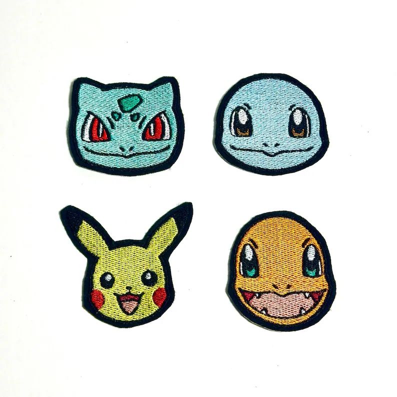 Pokemon Embroidered Patch | Iron On | Pikachu Bulbasaur Charmander Squirtle