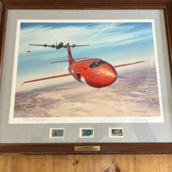 Signed CHUCK YEAGER and Roy Grinnell “World’s First Supersonic Flight” And 3 USAF Stamps. 