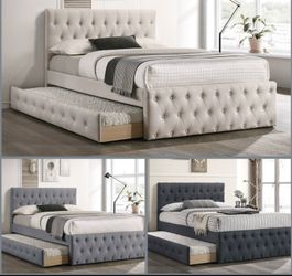 Full Twin Beige Frenchi Trundle Bed With Ortho Mattress Included