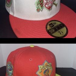 7 1/8 New Era Rivers Stadium Strawberry Hat Cap & pirates lava