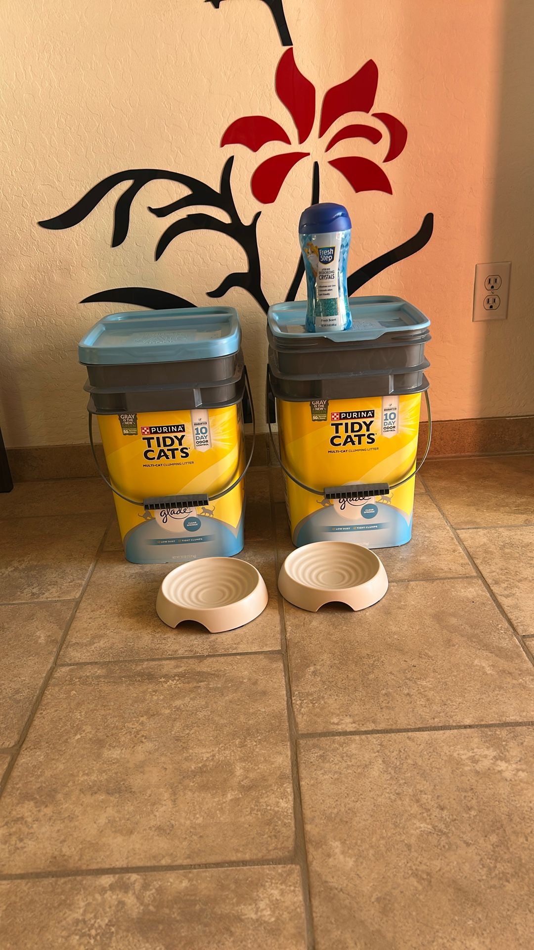 Tidy Cats Litter,Ceramic Bowls, FURminator Brush Fresh Step