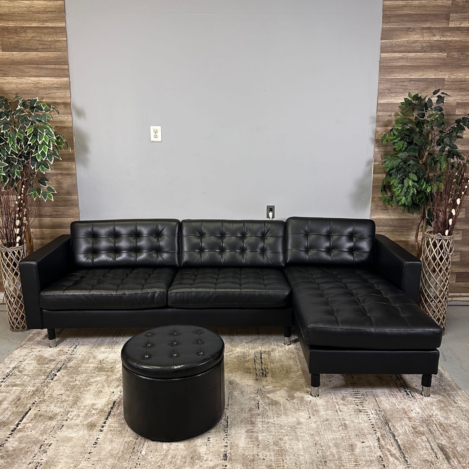 Black Leather Sectional - Delivery Available