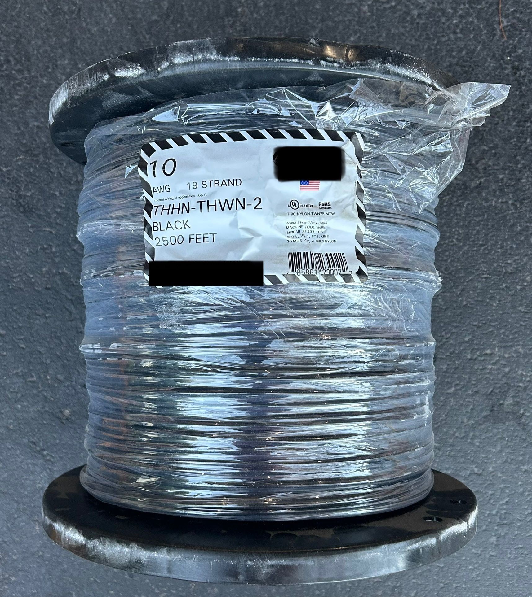 10 Gauge Stranded THHN wire. 2500’. BLACK