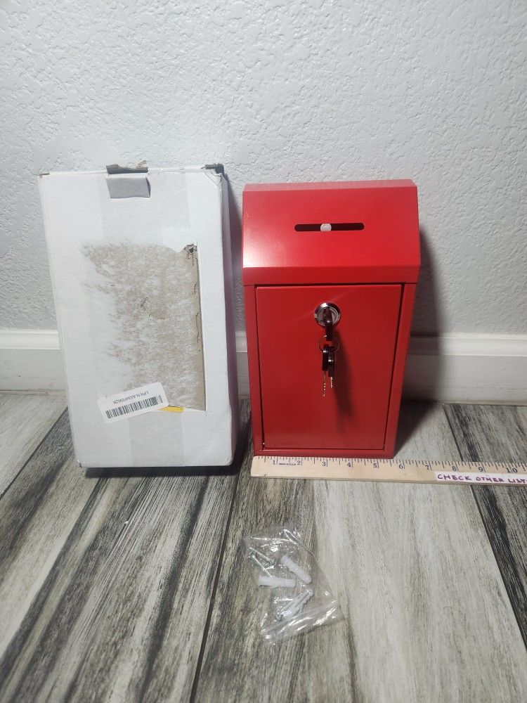 Metal Donation Cash Box Collection Safe Suggestion Box with Lock Wall Mounted Mailbox Delivery Ballot Container for Home Office Outdoor Door(Red)