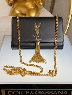 AUTHENTIC YSL CLASSIC LEATHER HANDBAG WITH GOLD TASSLE