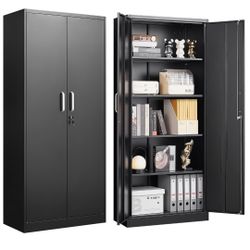Metal Storage Cabinet with 5 Adjustable Shelves, Pantry Cabinet with 2 Doors, Lockable Garage Storage Cabinet, Tool Cabinet, File Storage Cabinets -71