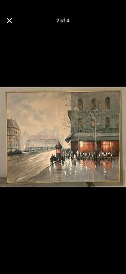 Large Vintage Lee Reynolds Framed Cityscape Painting