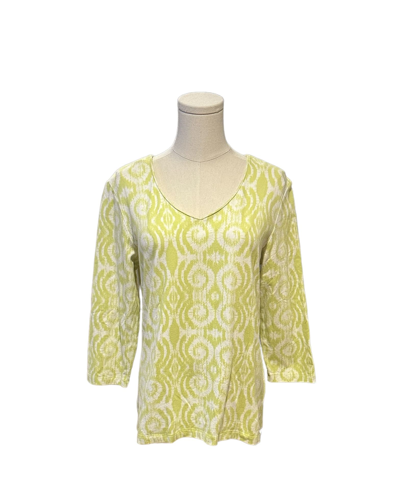 Ruby Rd. Women Green / Yellow Wave Design Floral Long Sleeve Blouse Sz Medium