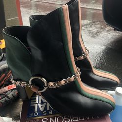 Lonais Women’s Black,Green and Tan Leather Booties Boots Size 14
