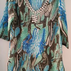 Watercolor Abstract Semi-Sheer Tunic Top