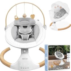 Baby Swing for Newborns – Natural Wood Toys, Electric Motorized Infant Swing, Bluetooth Music
