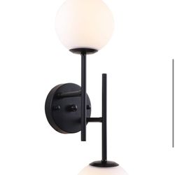 BYOLIIMA Black Globe Wall Sconces, 2-Light Modern Matte Black Vanity Lights with White Globe Glass Shade, Industrial Farmhouse Wall Lamp for Bedroom, 