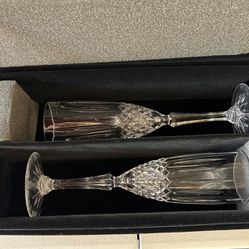 Set Of 2 Crystal Champagne Flutes In Velvet Box