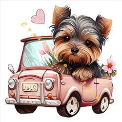 Yorkie In A Car Poster Print | Yorkshire Terrier Watercolor | Yorkie Gift |