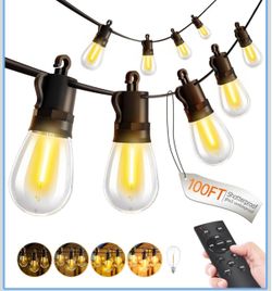Outdoor String Lights Patio LED Light Outside - 30M 28+2 S14 LED with Remote Control 100ft Porch Lighting IP65 Waterproof