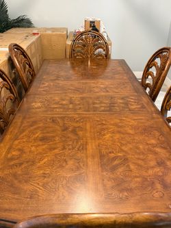 Solid Wood Dining Table Tommy Bahama style with Carved Chairs Set