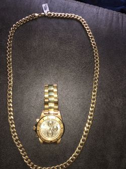 18k Gold Cuban Link Necklace And Watch