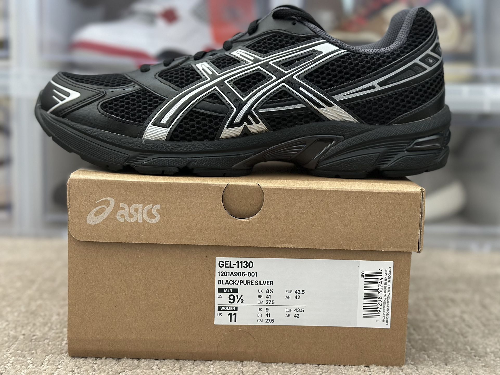 Size 9.5 - ASICS Gel-1130 Black Pure Silver - $160