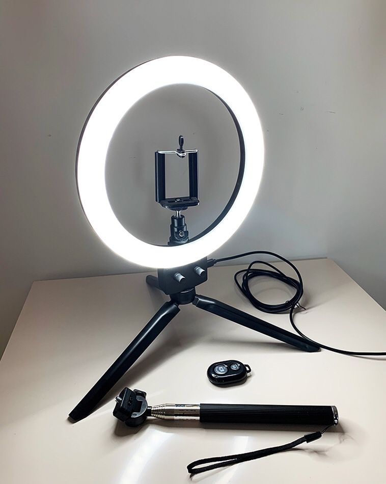 Brand New $25 each LED 8” Ring Light Dimmable Table Stand USB Connection w/ Selfie Stick, Camera Remote