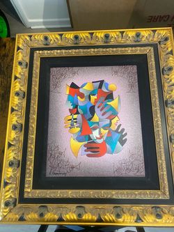 Framed Cubist Abstract Art Print Signed Kremiansky