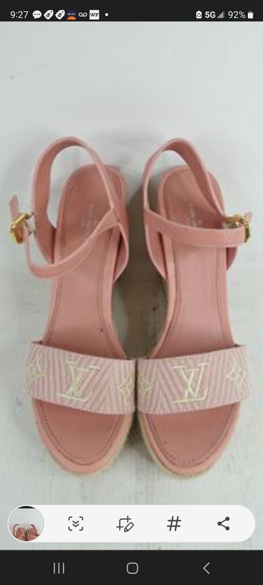 Louis Vuitton Pink & Cream Espadrille Wedge Heels Size 6 Like New