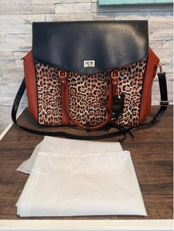 Badgley Mischka Weekender Travel Bag Leopard Cheetah Print Leather New With Tags