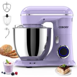 CEBORY 3-IN-1 Electric Stand Mixer, 6.5QT Bowl 660W  10-Speed Kitchen Mixer, Purple