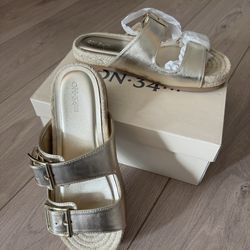 On 34th Metallic Gold Double-Buckle Slide Sandals - Women’s Size 7.5 NEW