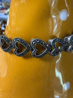 Vintage 925 Silver Marcasite Bracelet, 7.5 Inch L