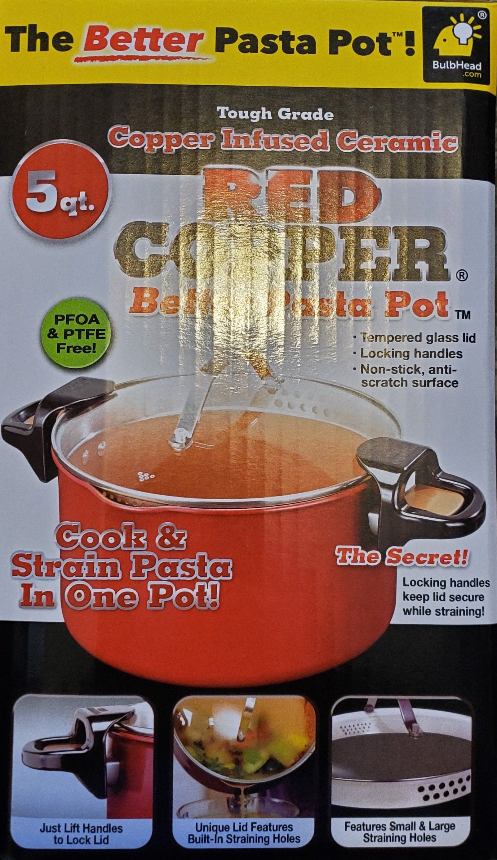 Red Copper 5QT Better Pasta Pot Cooker Copper Infused Ceramic New