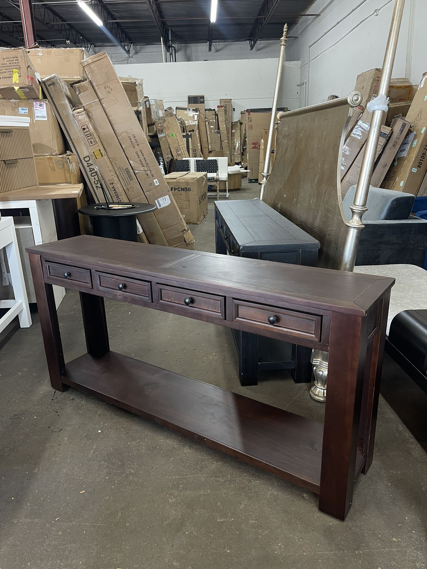 Rustic Console Table with 4 Storage Drawers and Lower Shelf
