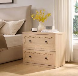 Wavy Double Drawer Nightstand (2 pcs)