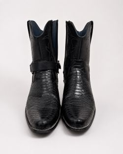 Black Western Ankle Boots with Harness Strap