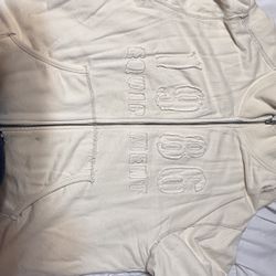 Mens Cream Zip Up Sweater Y2k